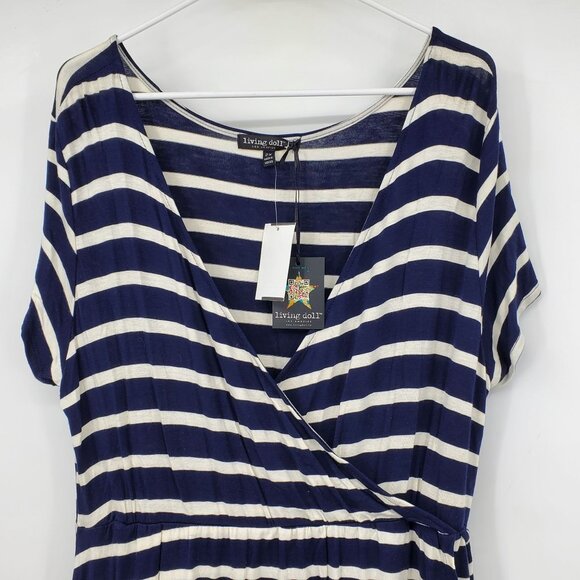 NWT Living Doll Navy Blue and White Surplice Neck Short Sleeve Above Knee Dress - Picture 7 of 14